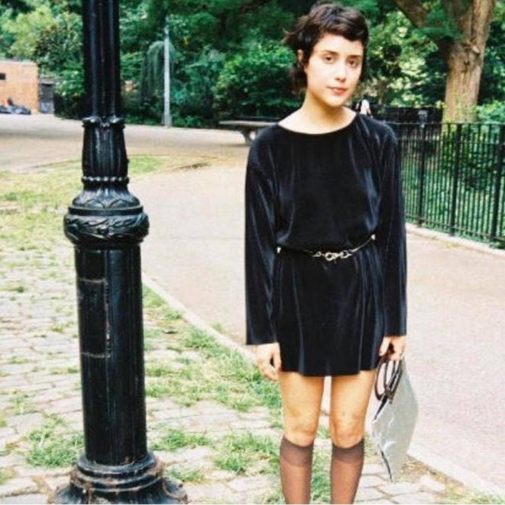 Vintage black press pleat mini dress